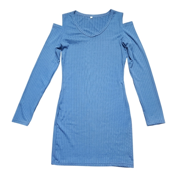 Blue Long Sleeve Scoop Neck Ribbed Dress Size Small - Picture 5 of 6